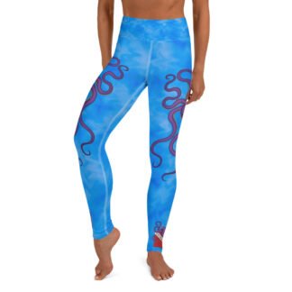CAVIS Purple Octopus High Waist Leggings, Undersea Life Scuba Dive Skin Yoga Pants - Front