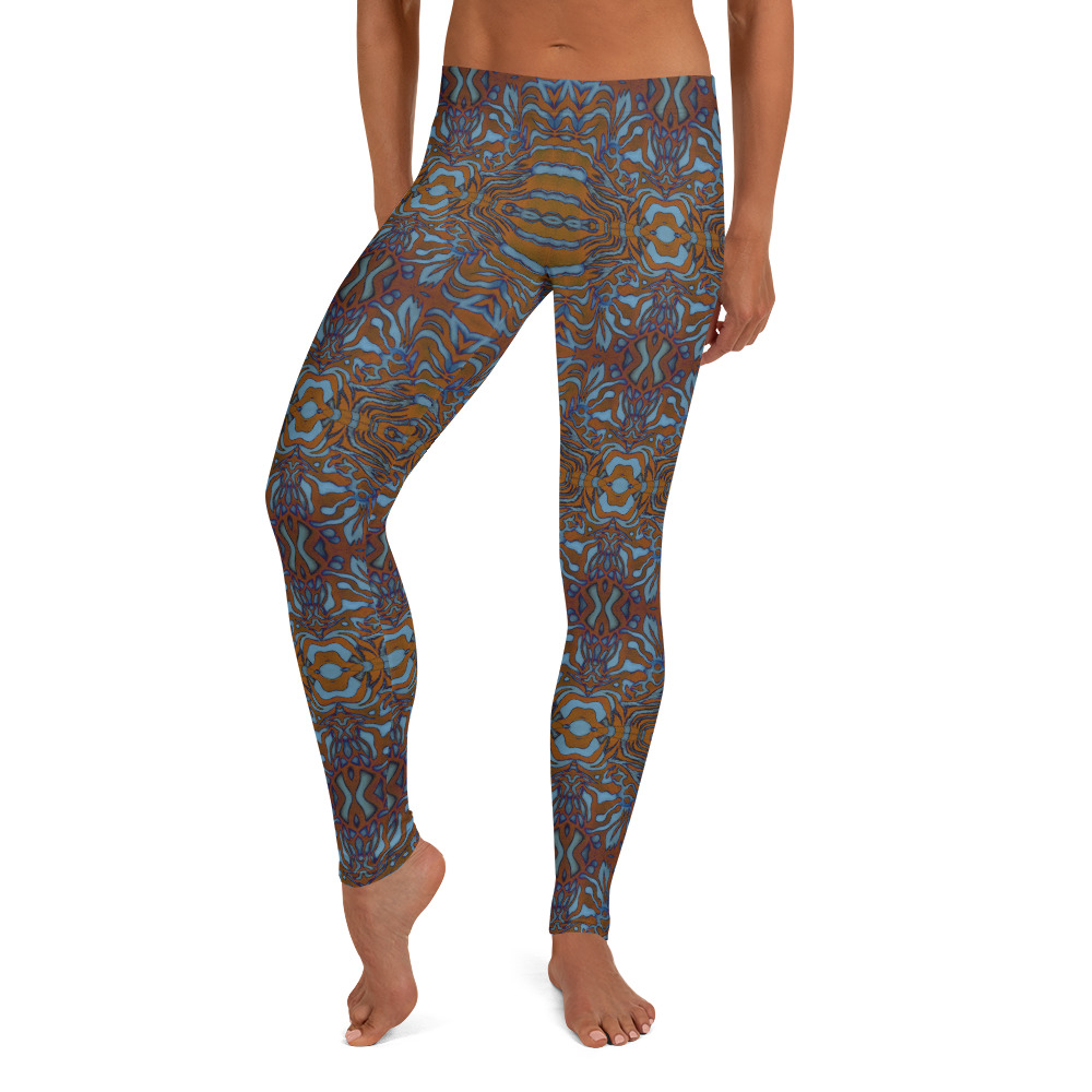 CAVIS Wunderpus Pattern Leggings, Athletic Fashion Alternative Blue and Orange Tights - Front