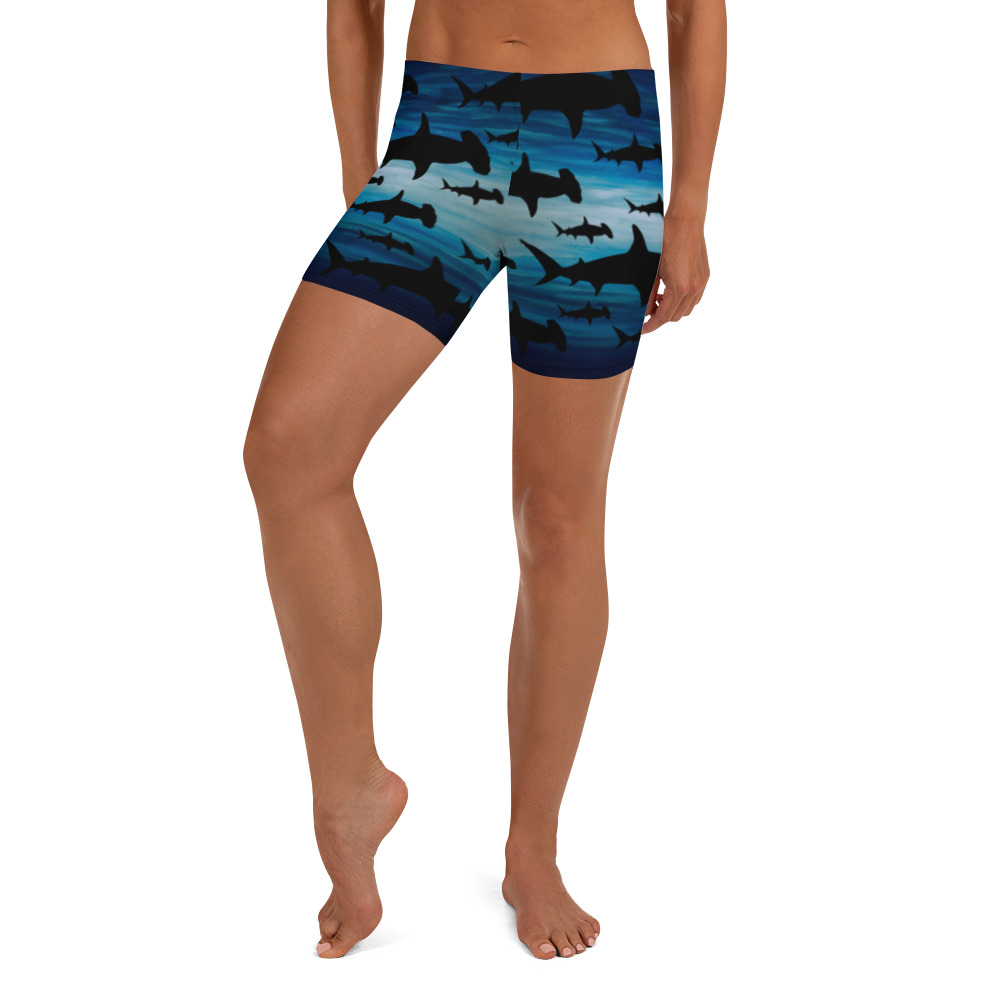 CAVIS Shark Pattern Hammerhead Fitted Yoga Shorts, Boy Shorts for Athletics or Swim Bottoms - Image 6