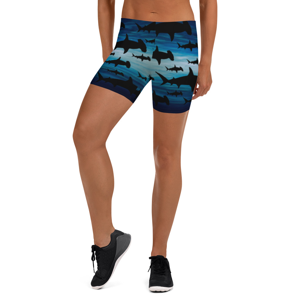 CAVIS Shark Pattern Hammerhead Fitted Yoga Shorts, Boy Shorts for Athletics or Swim Bottoms - Image 7