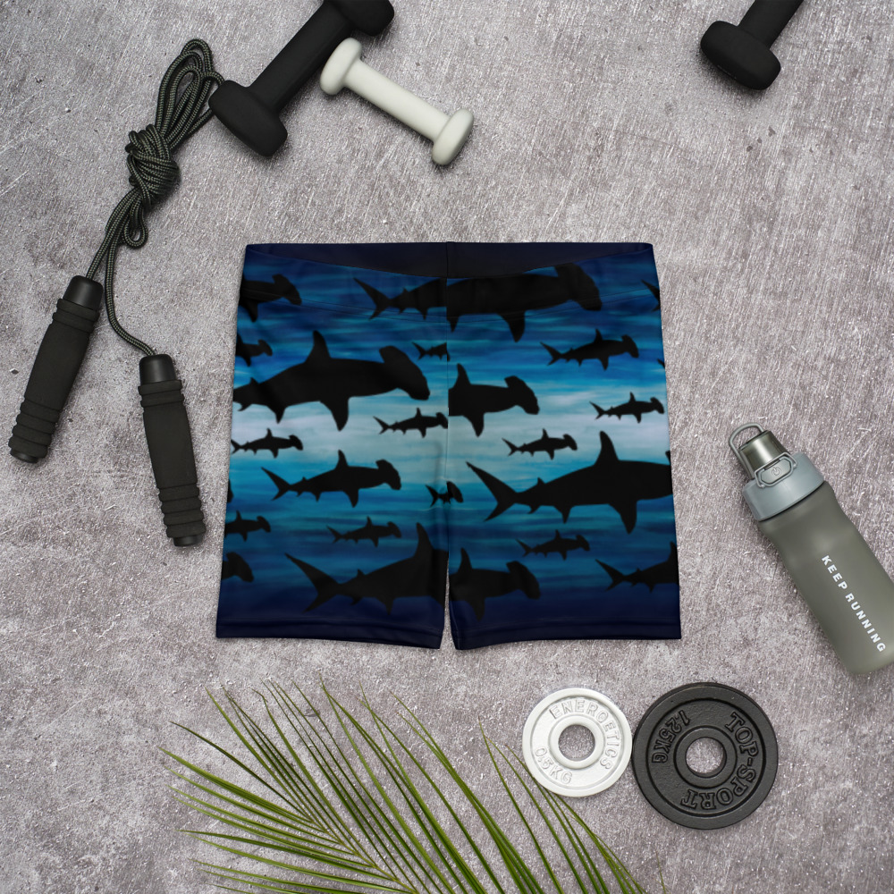 CAVIS Shark Pattern Hammerhead Fitted Yoga Shorts, Boy Shorts for Athletics or Swim Bottoms - Image 9