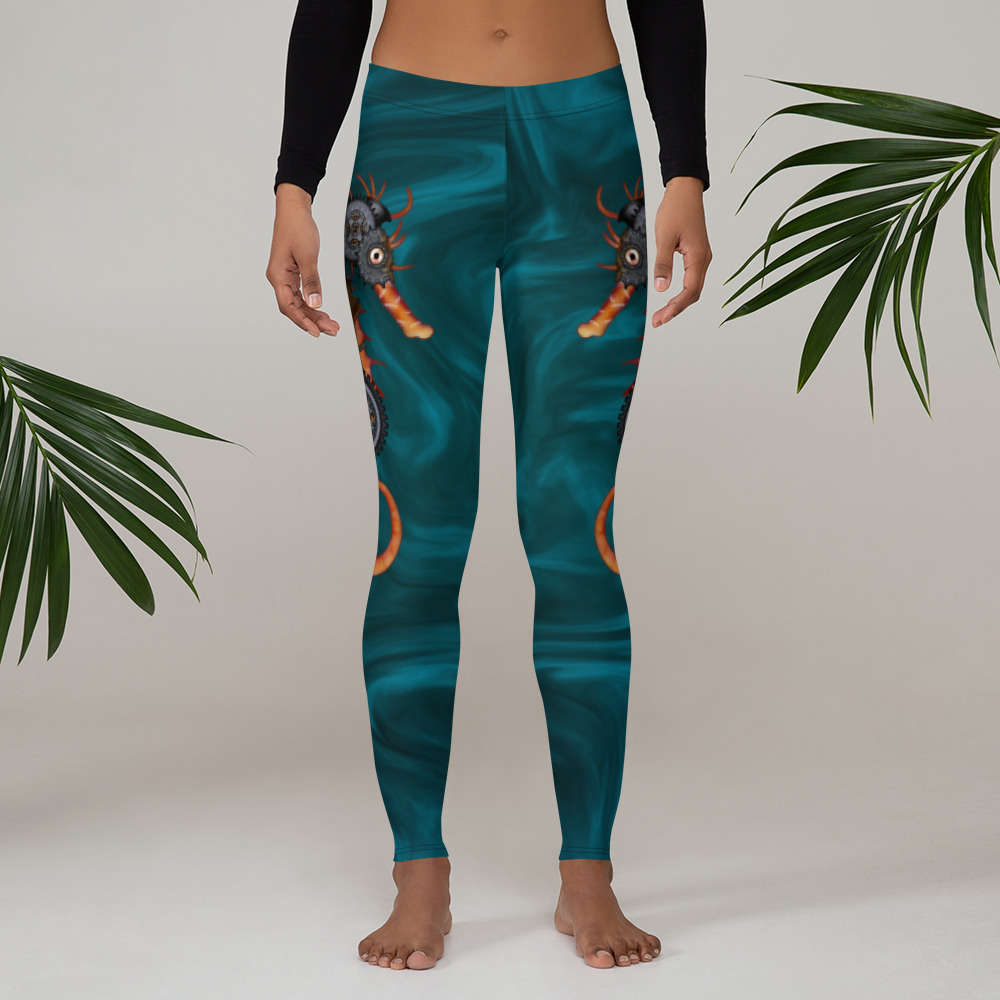 CAVIS a Steampunk Seahorse Leggings, Sea Life Dive Skin Yoga Pants - Image 3