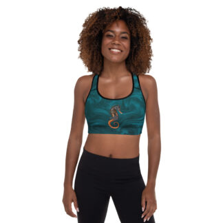 CAVIS Steampunk Seahorse Padded Sports Bra, Sea Life Swimsuit, Athletic or Dance Top