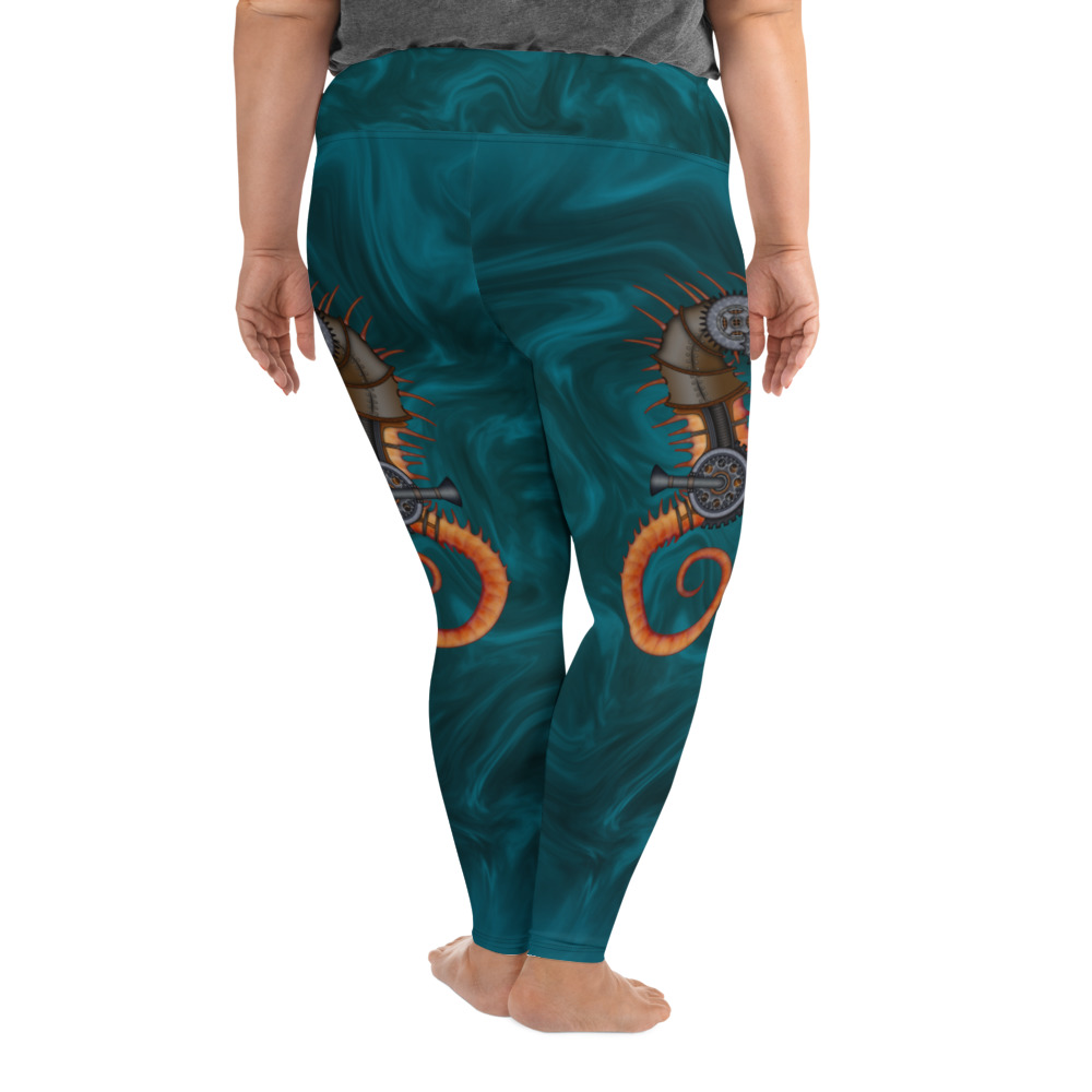 CAVIS a Steampunk Seahorse Plus Size Leggings, Sea Life Dive Skin Yoga Pants - Image 3