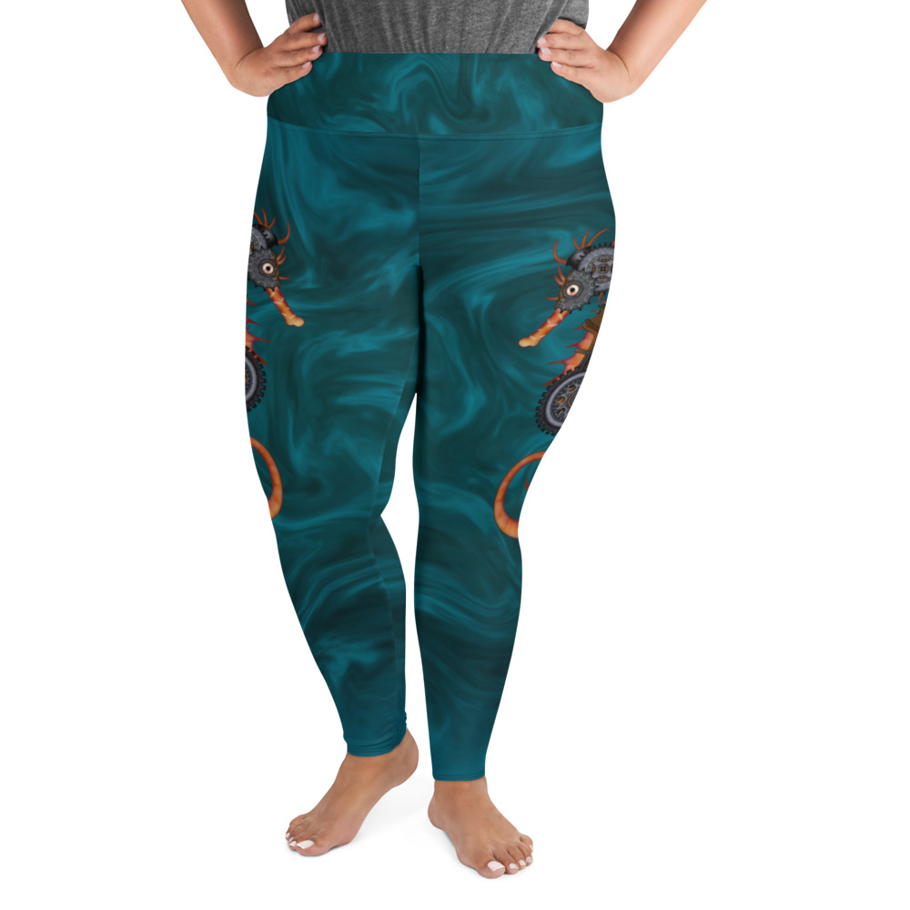 CAVIS a Steampunk Seahorse Plus Size Leggings, Sea Life Dive Skin Yoga Pants