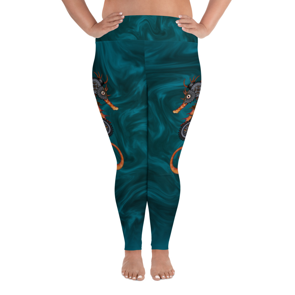 CAVIS a Steampunk Seahorse Plus Size Leggings, Sea Life Dive Skin Yoga Pants - Image 2