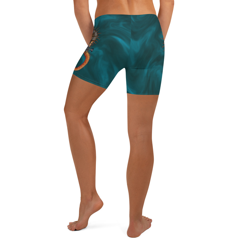 CAVIS Steampunk Seahorse Fitted Yoga Shorts, Boy Shorts for Athletics or Swim Bottoms - Back View