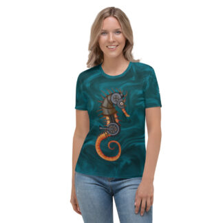 CAVIS a Steampunk Seahorse Women’s T-shirt, Soft Vibrant Quick-Dry Sci-fi Cosplay Cyberpunk Shirt