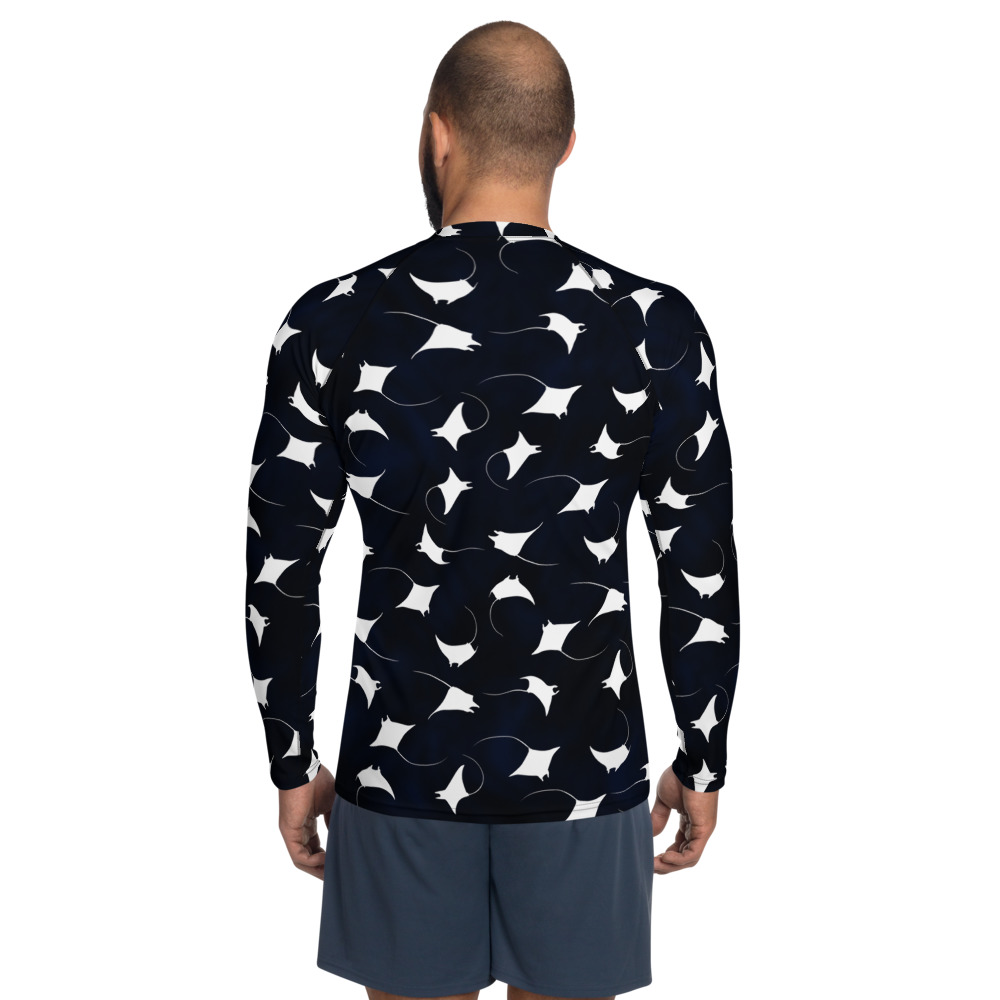 CAVIS Mobula Ray Men’s Rash Guard, Alternative Devil Rays Goth Swim Shirt - Back