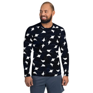 CAVIS Mobula Ray Men’s Rash Guard, Alternative Devil Rays Goth Swim Shirt - Front