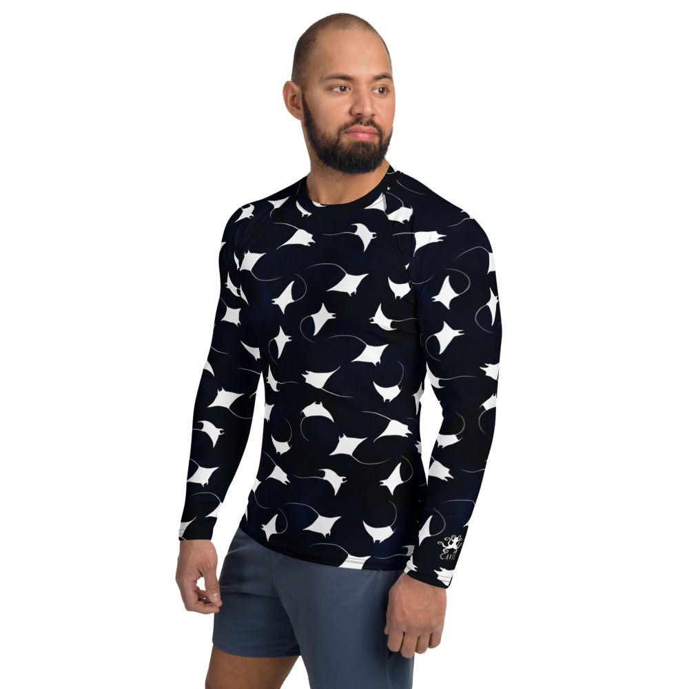 CAVIS Mobula Ray Men’s Rash Guard, Alternative Devil Rays Goth Swim Shirt - Left