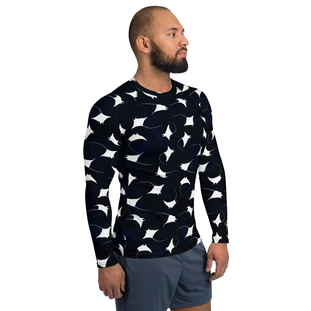 CAVIS Mobula Ray Men’s Rash Guard, Alternative Devil Rays Goth Swim Shirt - Right