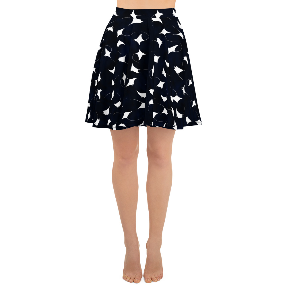CAVIS Mobula Ray Skater Skirt, Alternative Devil Rays Goth Flare Skirt