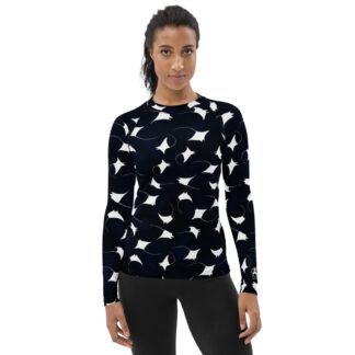 CAVIS Mobula Ray Rash Guard, Alternative Devil Rays Goth Swim Shirt - Front