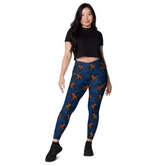 CAVIS Flying Octopus Pattern Athletic Crossover Leggings with Pockets, Dive Skin, Yoga Pants