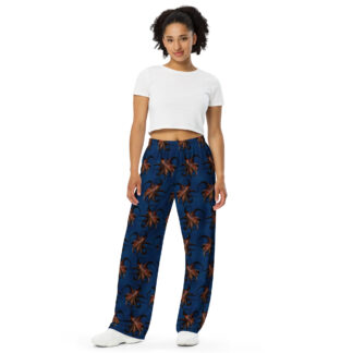 CAVIS Flying Octopus Unisex Wide-leg Pants, Alternative Fashion Sea Life Lounge or Pajama Bottoms