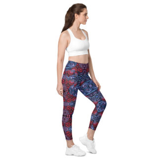 CAVIS Celtic Heart High Waist Leggings with Pockets, Alternative Red Blue Dive Skin Yoga Pants