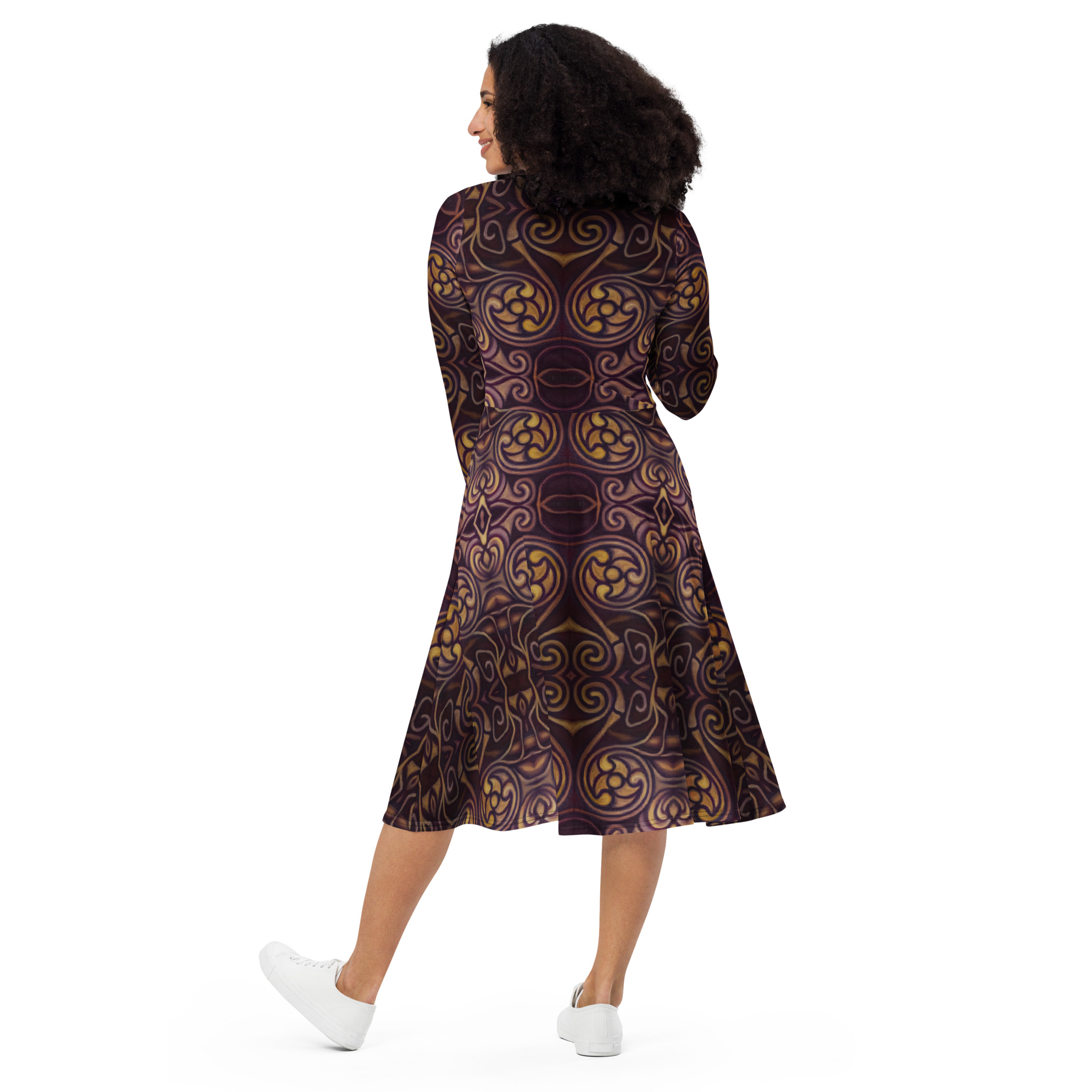 CAVIS Celtic Dragon Midi Style Dress, Alternative Unique Long Sleeve Dress - Image 2