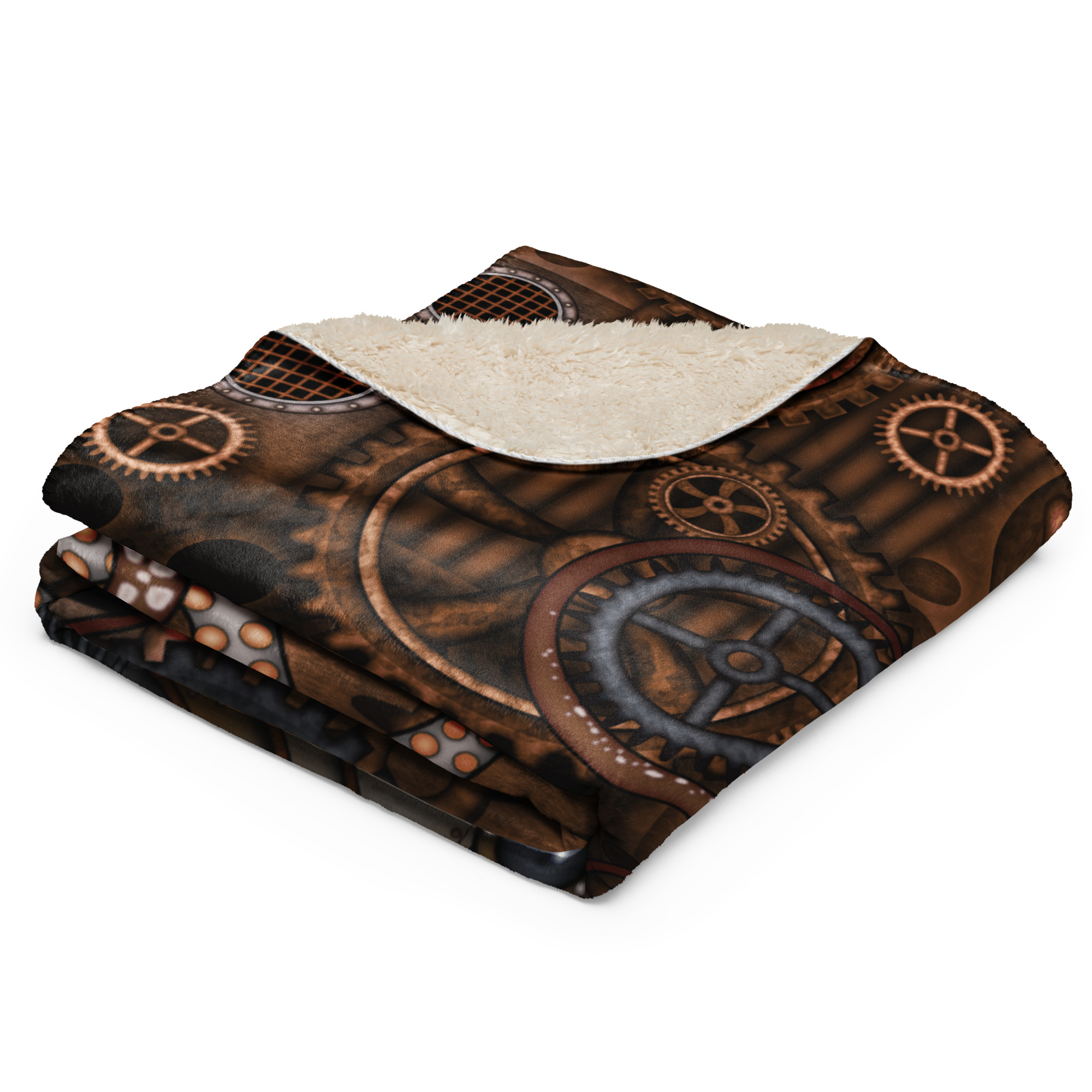 CAVIS a Steampunk Octopus (Copper) Sherpa blanket, Sea Life patterned Linens - Image 3