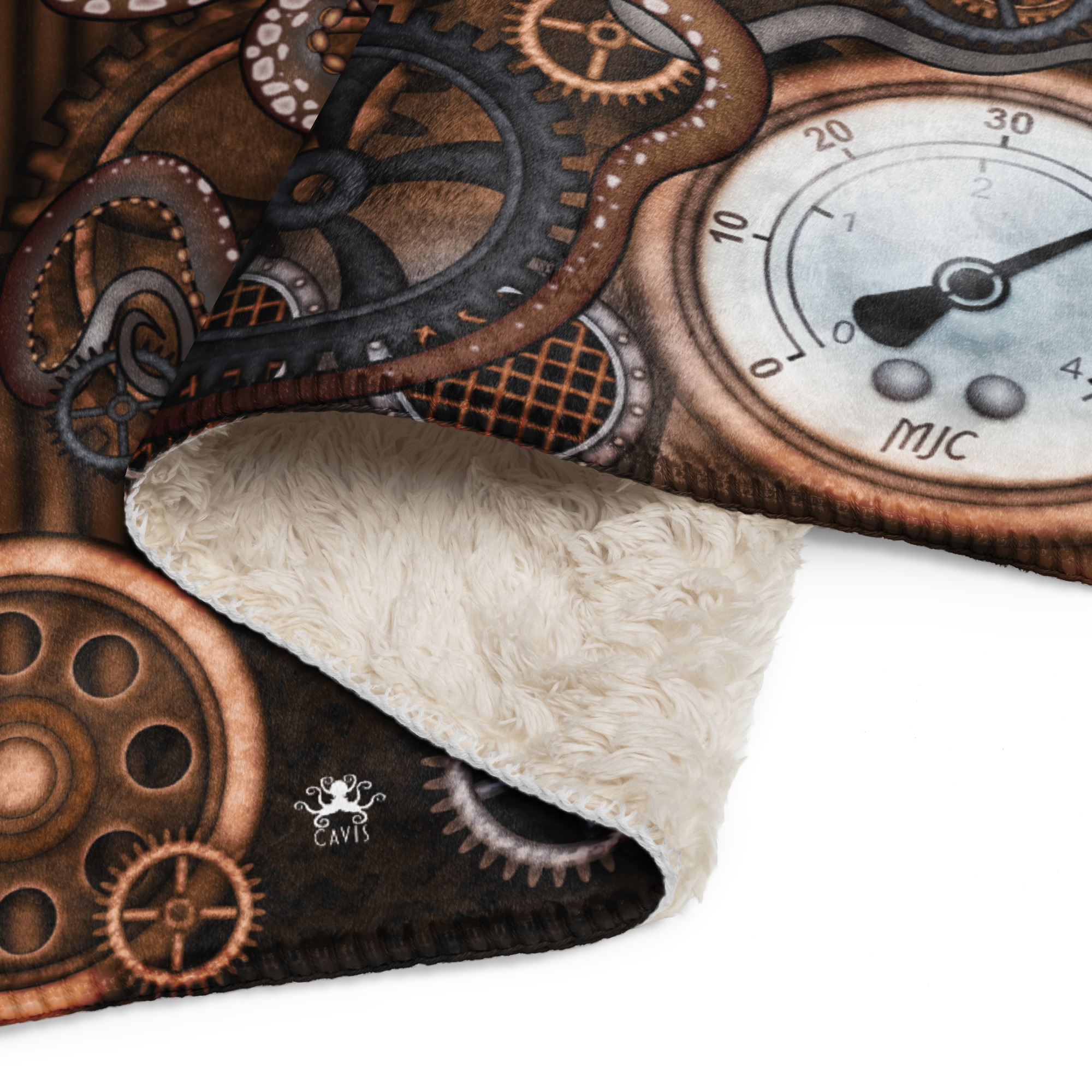 CAVIS a Steampunk Octopus (Copper) Sherpa blanket, Sea Life patterned Linens - Image 9