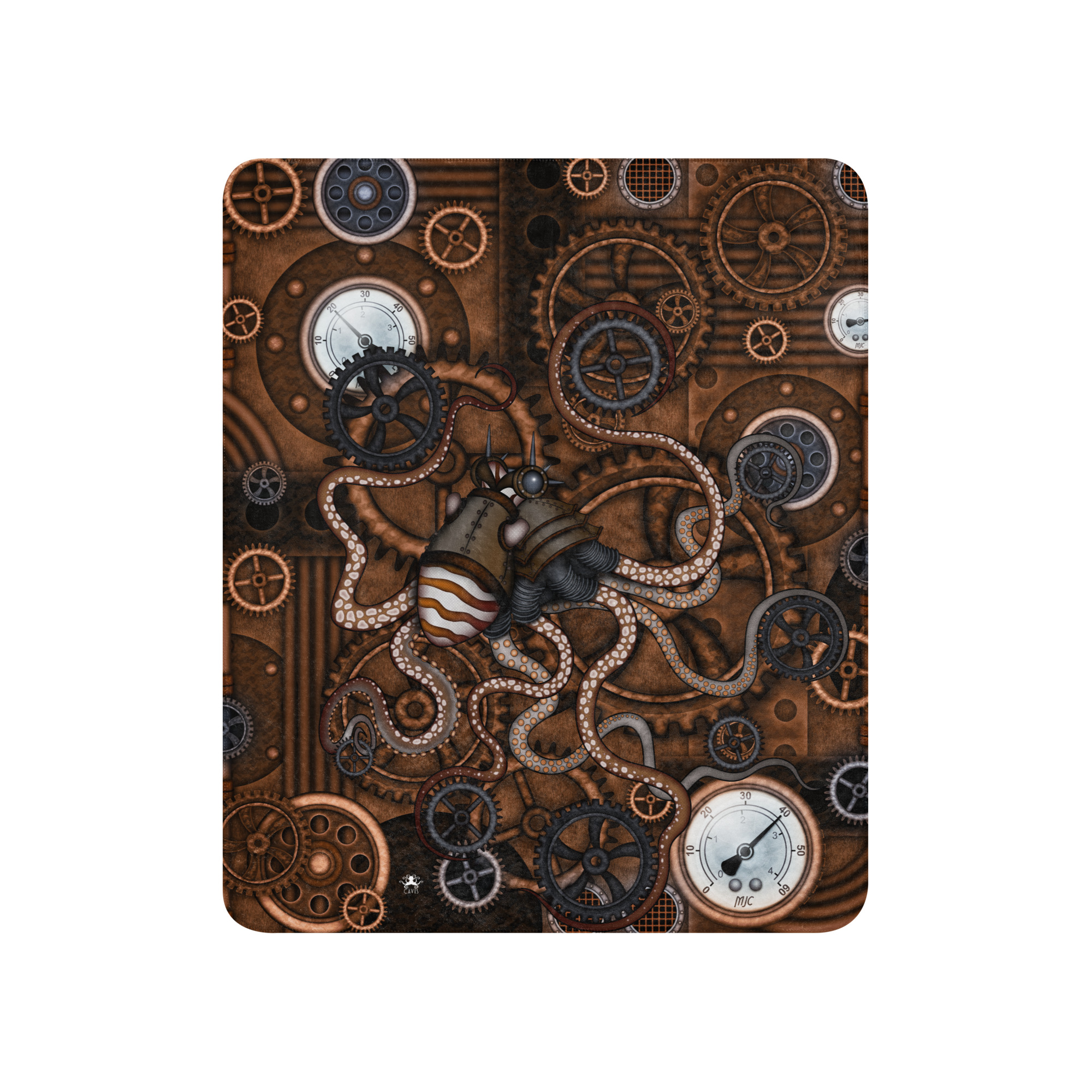 CAVIS a Steampunk Octopus (Copper) Sherpa blanket, Sea Life patterned Linens - Image 12
