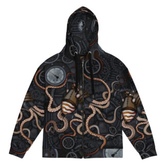 CAVIS Steampunk Octopus Unisex Zip Hoodie, Underwater Nautical Gears Jacket