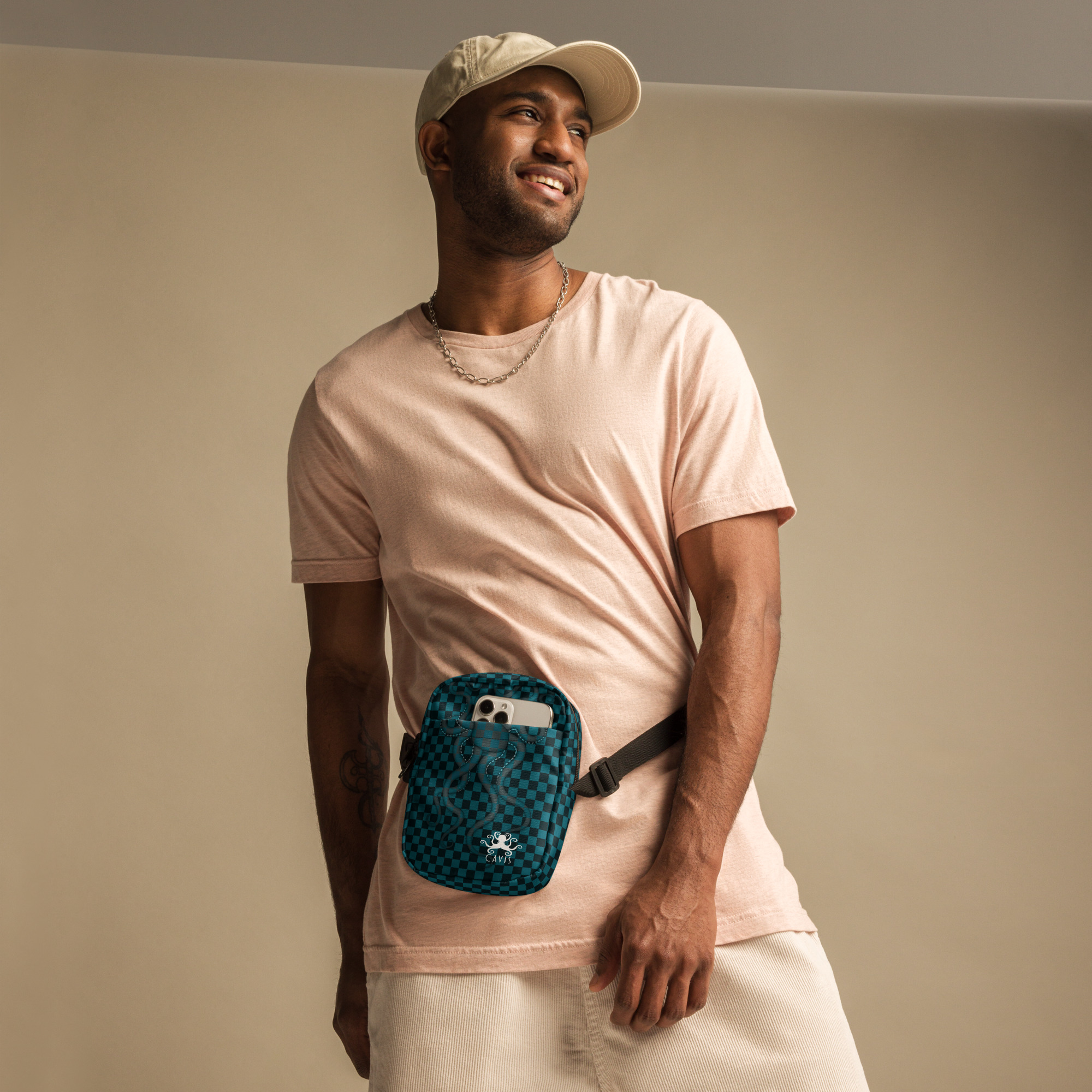 CAVIS Checkered Camouflage Octopus Nautical Utility Cross-body Bag, Underwater Sea Life Tote - Image 4