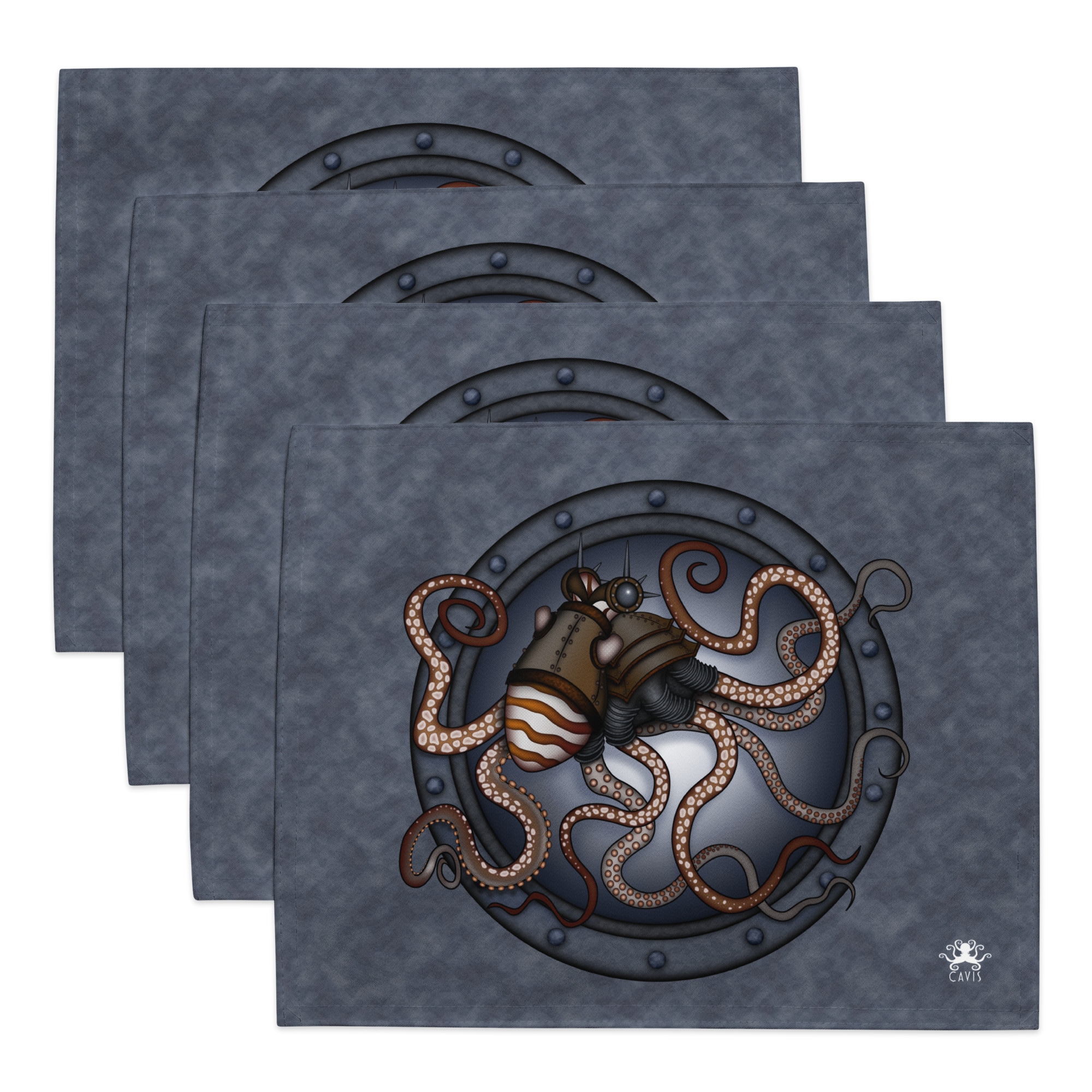 CAVIS Steampunk Octopus Placemat Set, Nautical Porthole Fabric Mat Place Setting