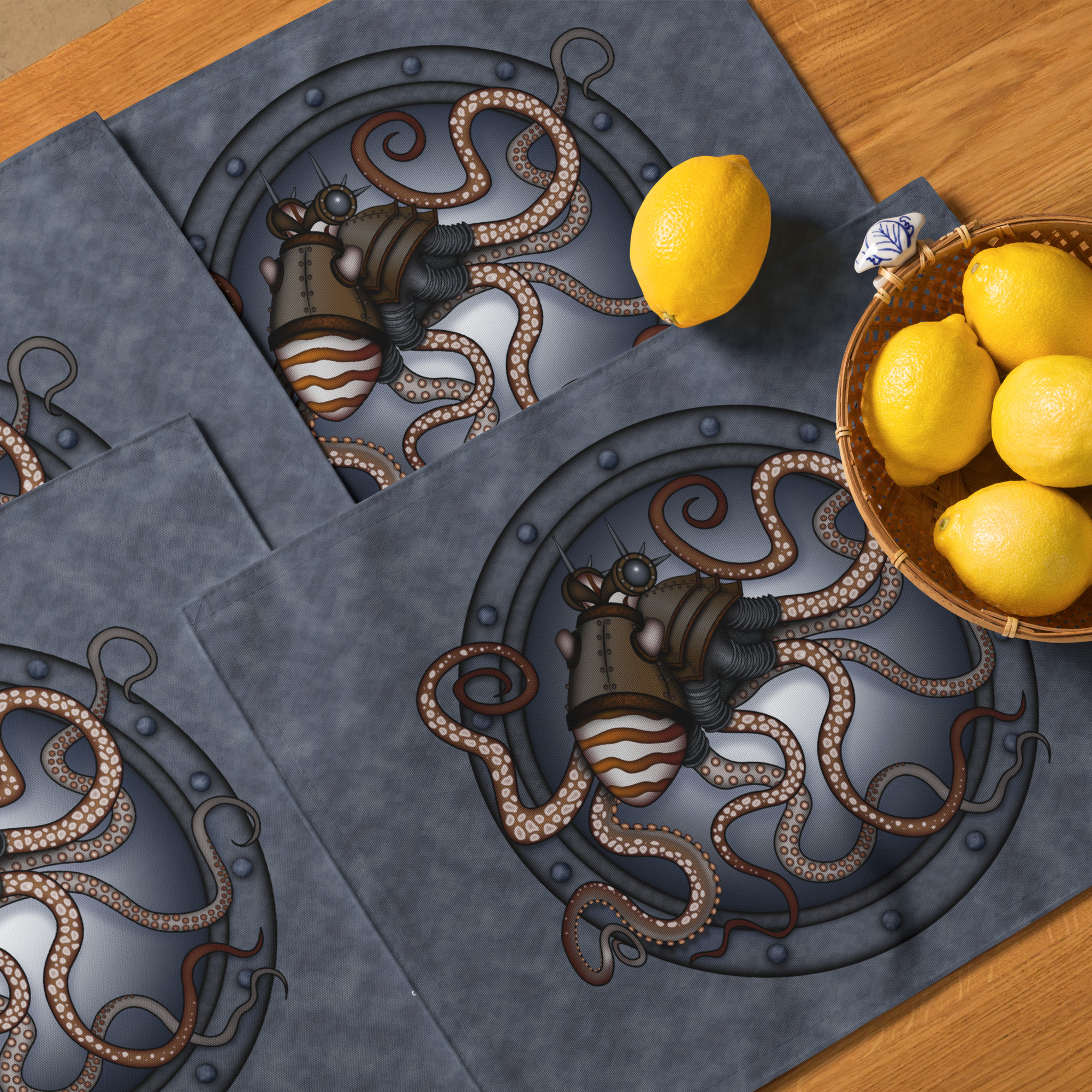 CAVIS Steampunk Octopus Placemat Set, Nautical Porthole Fabric Mat Place Setting - Image 4