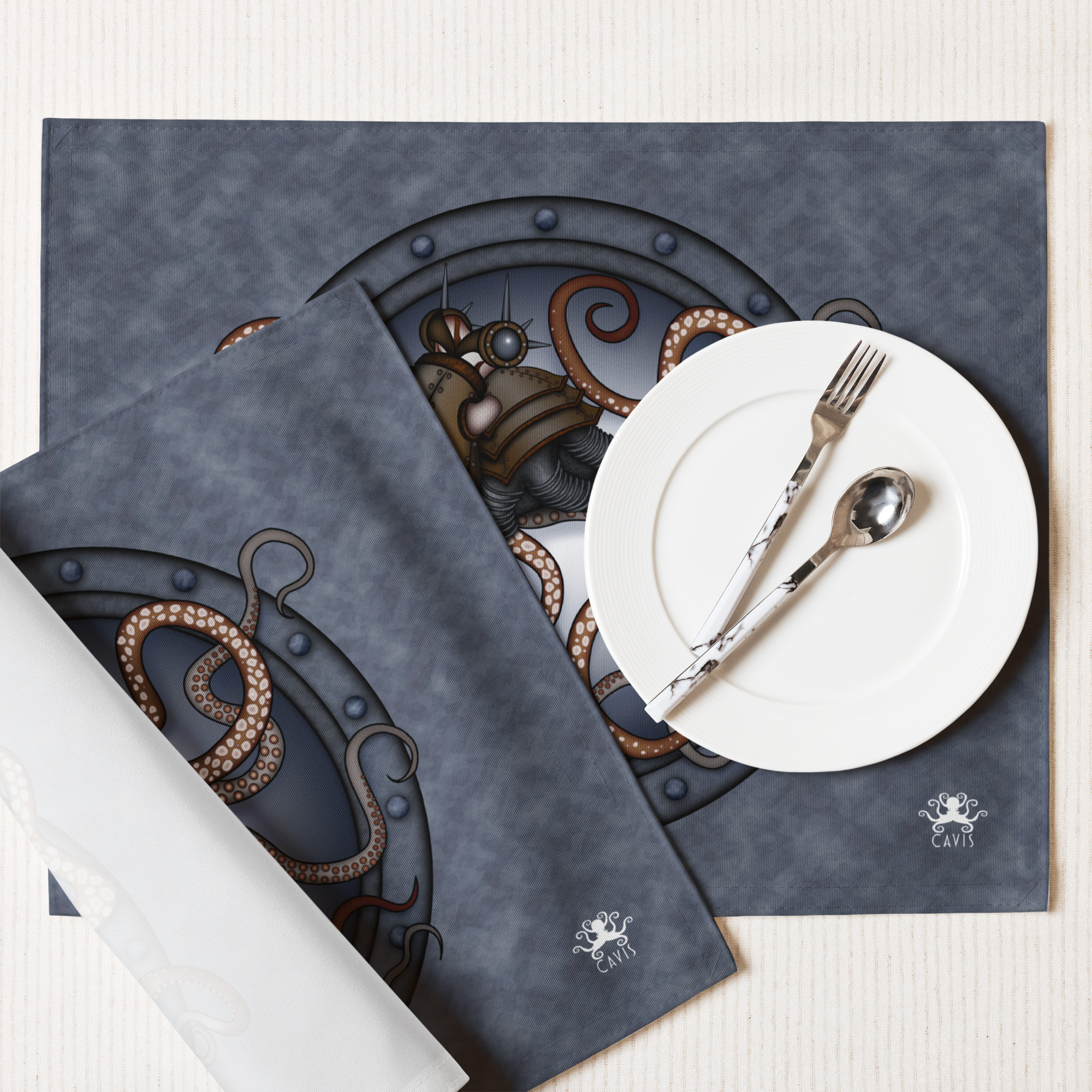 CAVIS Steampunk Octopus Placemat Set, Nautical Porthole Fabric Mat Place Setting - Image 5