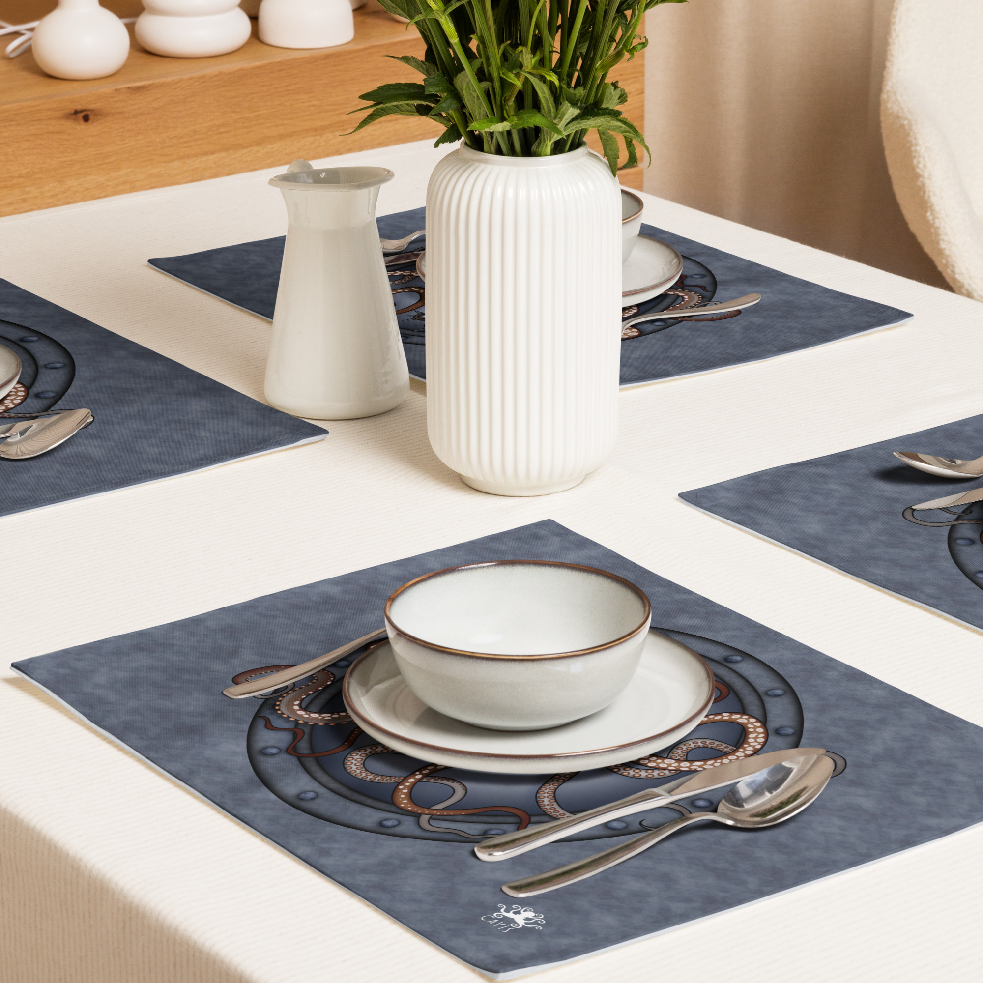 CAVIS Steampunk Octopus Placemat Set, Nautical Porthole Fabric Mat Place Setting - Image 7