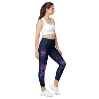 CAVIS Purple Octopus Women's Leggings with Pockets, Sea Life Dive Skin Yoga Pants
