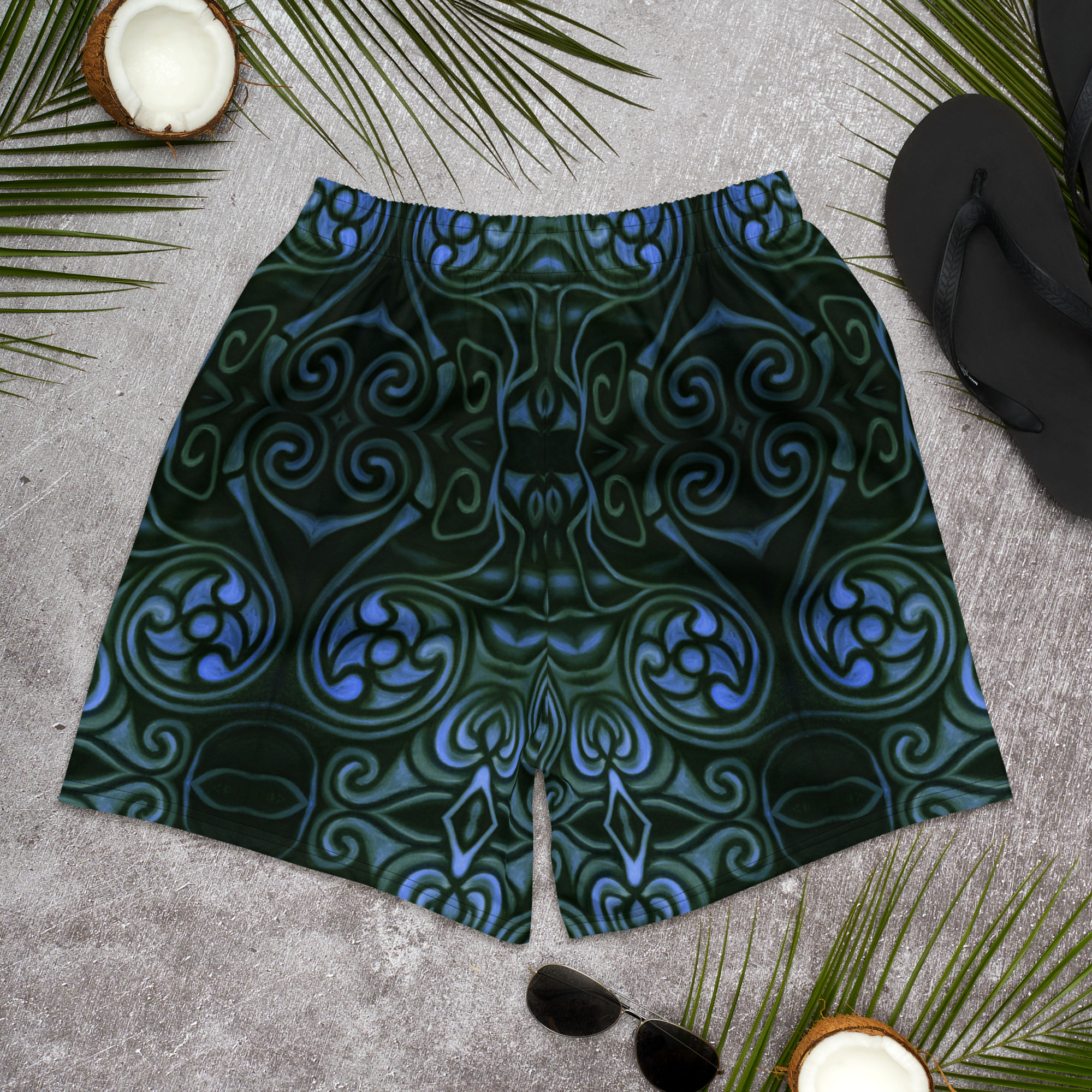 CAVIS Celtic Dragon Men’s Athletic Shorts, Alternative Blue Green Pattern Long Shorts - Image 6