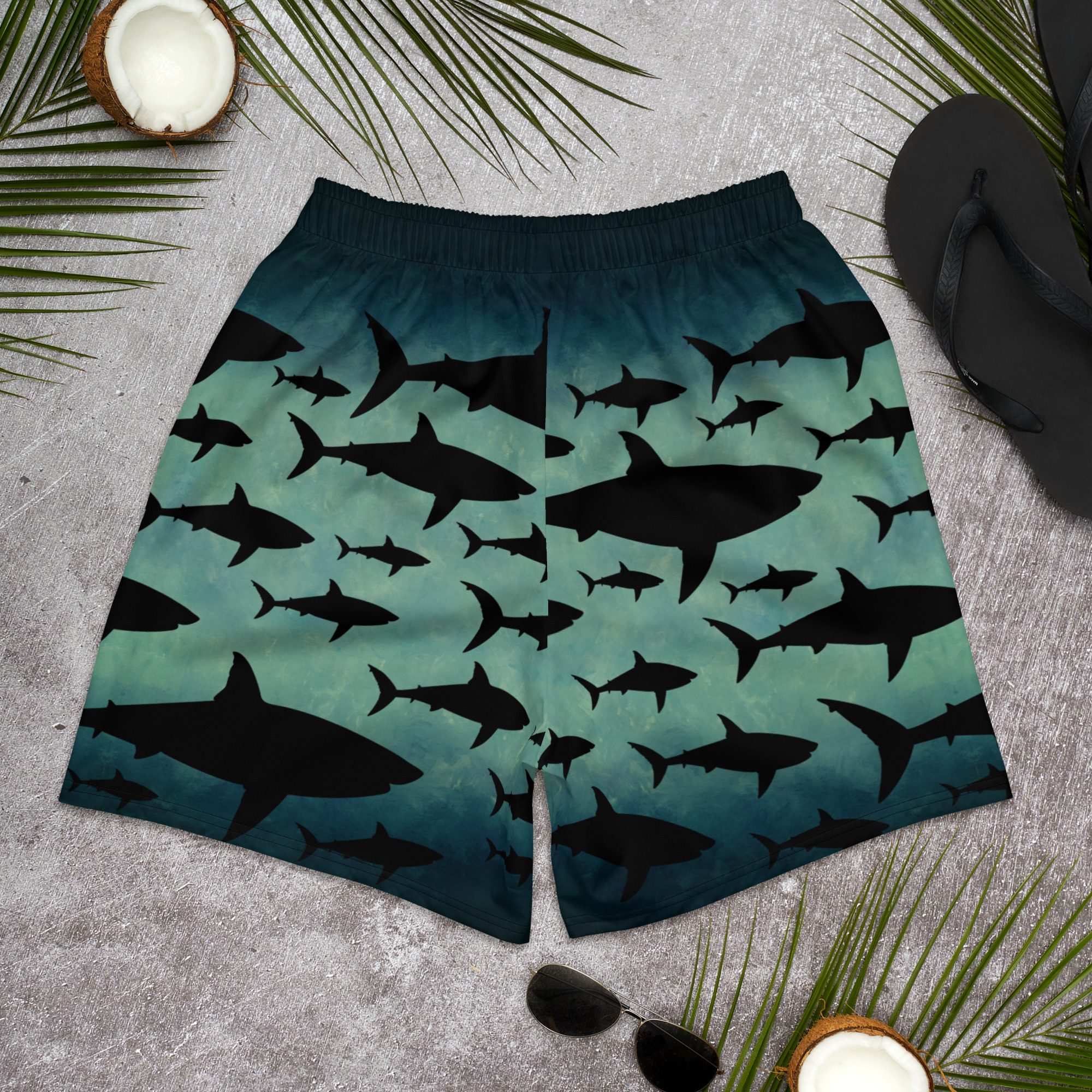 CAVIS a Shark Pattern Men's Athletic Long Shorts, Unique Underwater Sea Life Shorts - Image 6