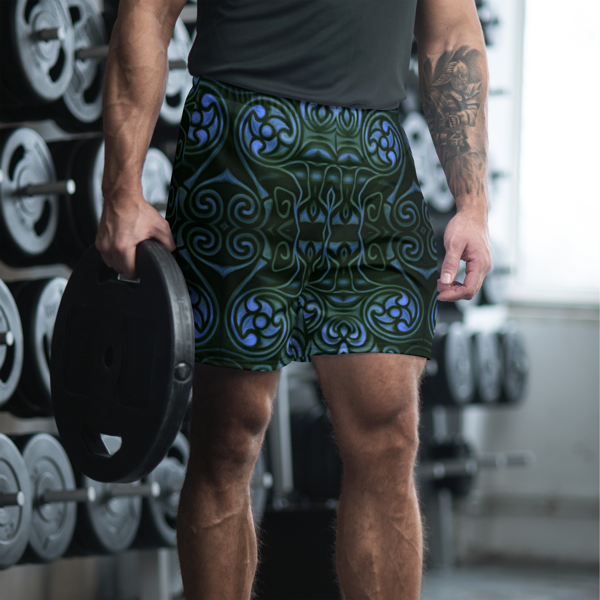 CAVIS Celtic Dragon Men’s Athletic Shorts, Alternative Blue Green Pattern Long Shorts - Image 8