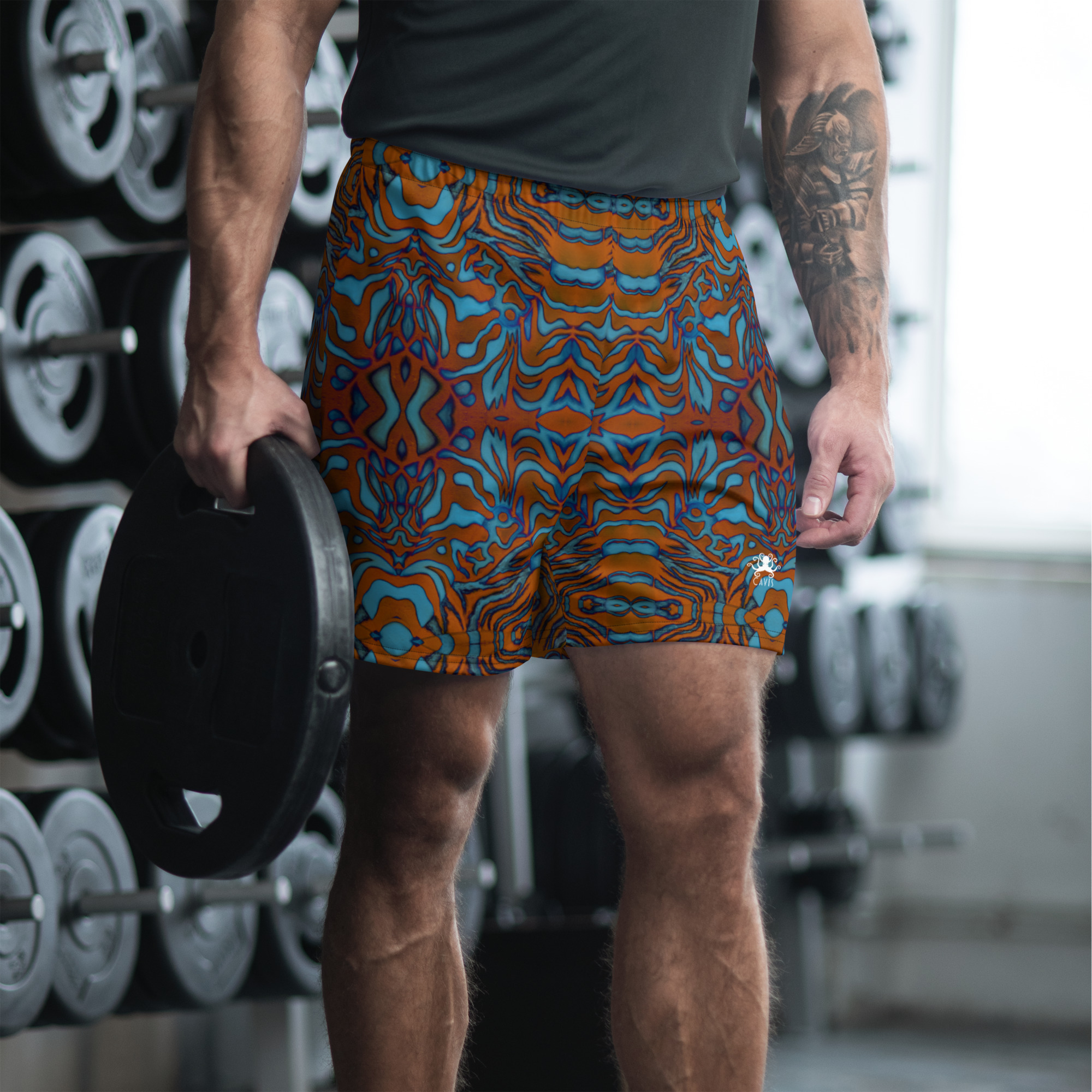 CAVIS Wunderpus Men’s Athletic Shorts, Alternative Orange Blue Octopus Pattern Long Shorts - Image 8