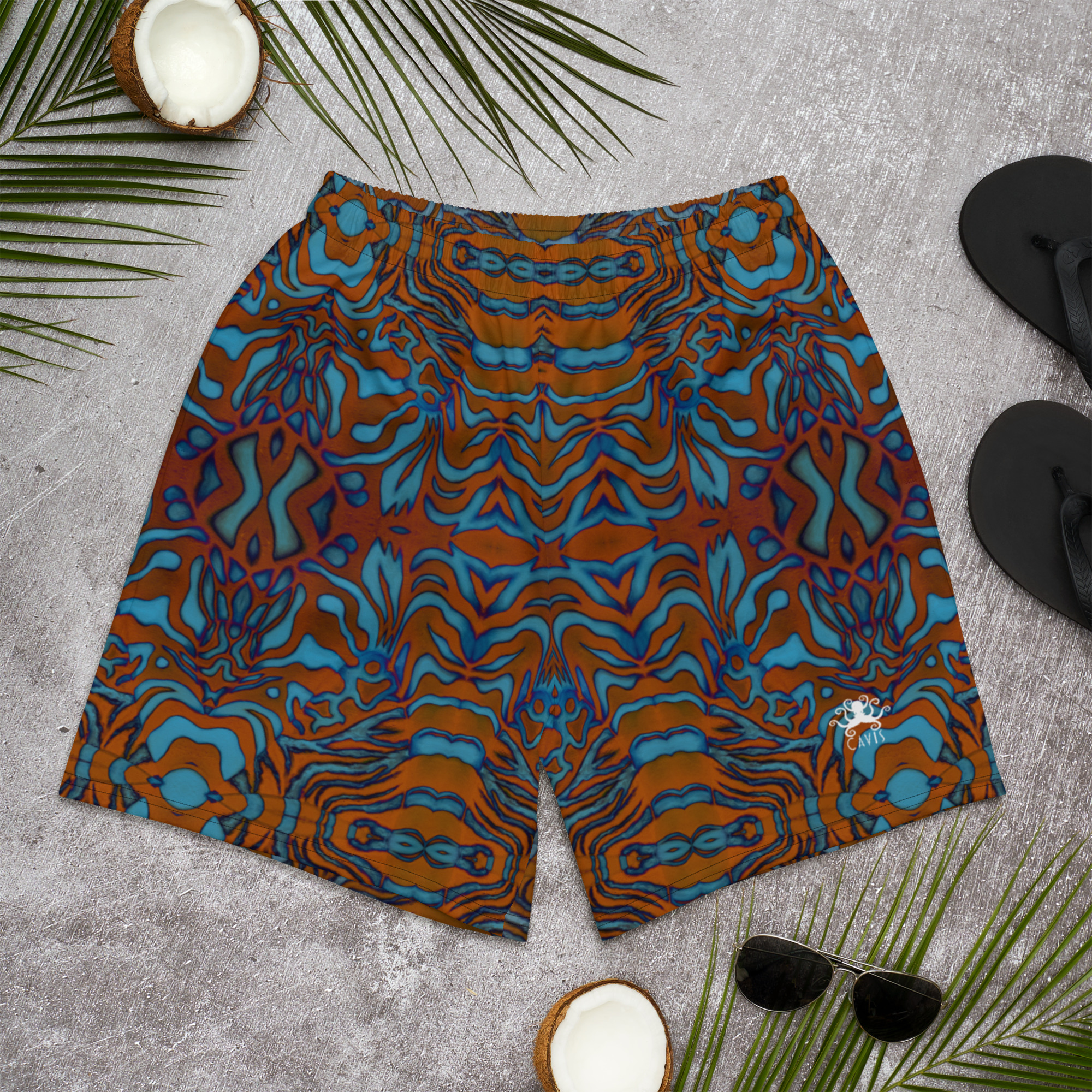 CAVIS Wunderpus Men’s Athletic Shorts, Alternative Orange Blue Octopus Pattern Long Shorts - Image 9