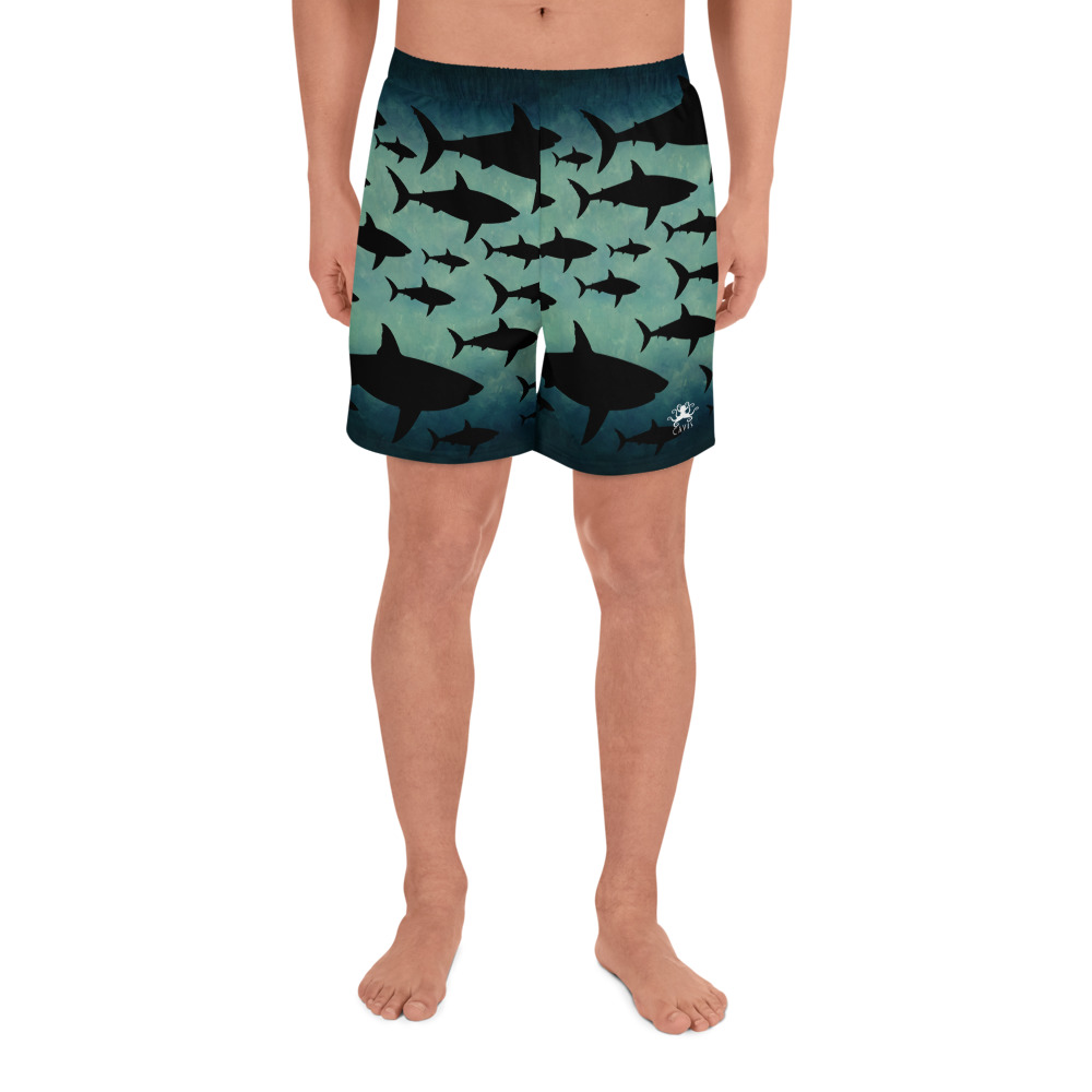 CAVIS a Shark Pattern Men's Athletic Long Shorts, Unique Underwater Sea Life Shorts - Image 4