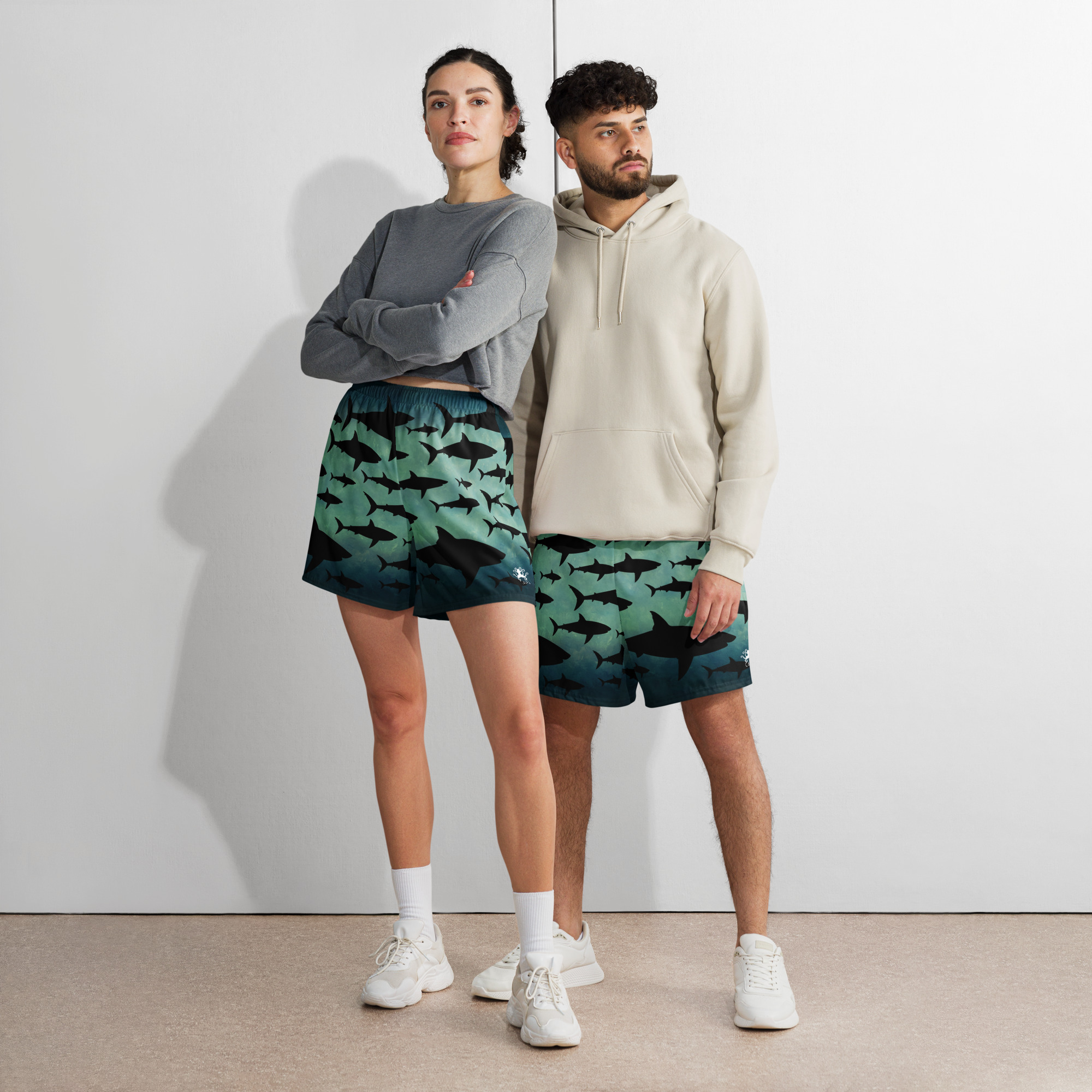 CAVIS a Shark Pattern Men's Athletic Long Shorts, Unique Underwater Sea Life Shorts - Image 7