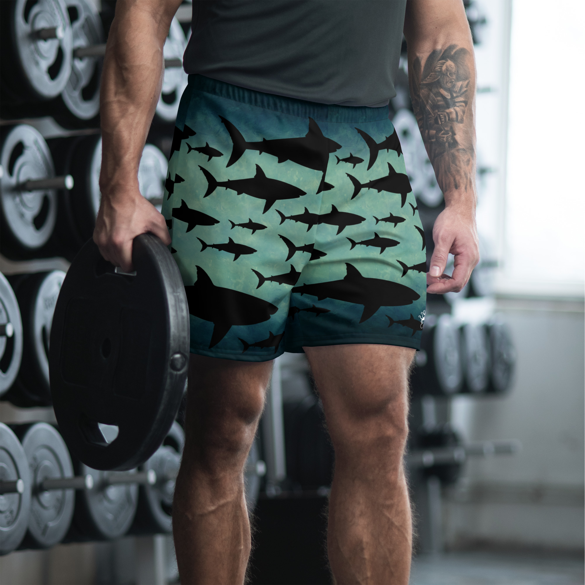 CAVIS a Shark Pattern Men's Athletic Long Shorts, Unique Underwater Sea Life Shorts - Image 8