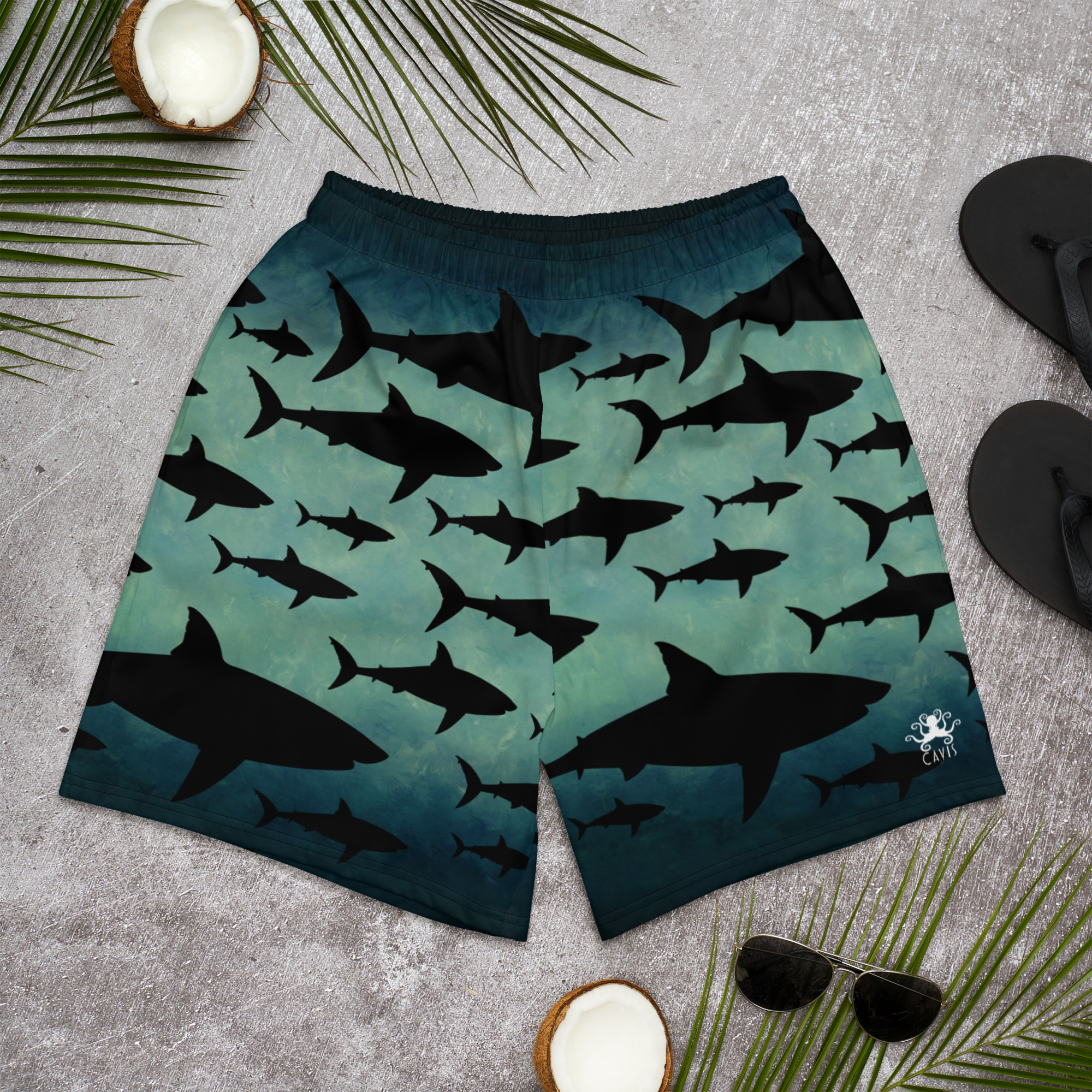 CAVIS a Shark Pattern Men's Athletic Long Shorts, Unique Underwater Sea Life Shorts - Image 9