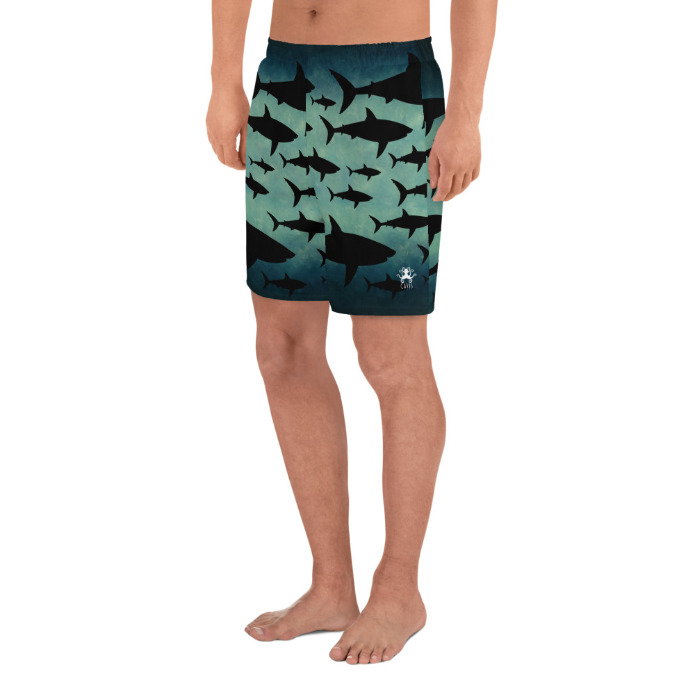 CAVIS a Shark Pattern Men's Athletic Long Shorts, Unique Underwater Sea Life Shorts - Image 11