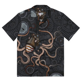 CAVIS a Steampunk Octopus Gears Unisex Button Shirt, Underwater Sea Life Top