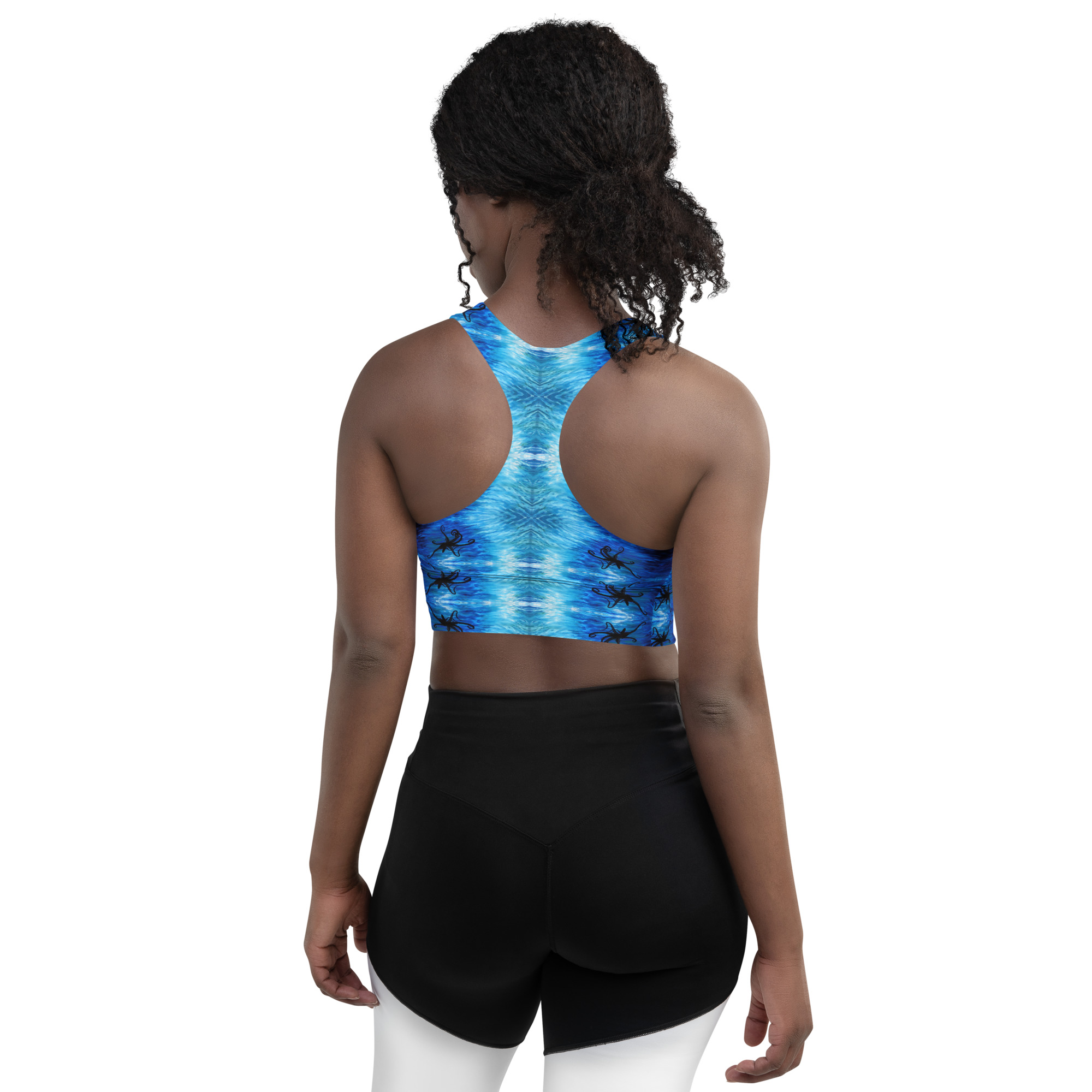CAVIS Blue Ocean Octopus Longline Sports Bra, Alternative Nautical Swimsuit Top, Tankini - Image 4