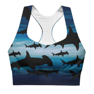 CAVIS Shark Pattern Hammerhead Longline Sports Bra, Alternative Nautical Swimsuit Top, Tankini