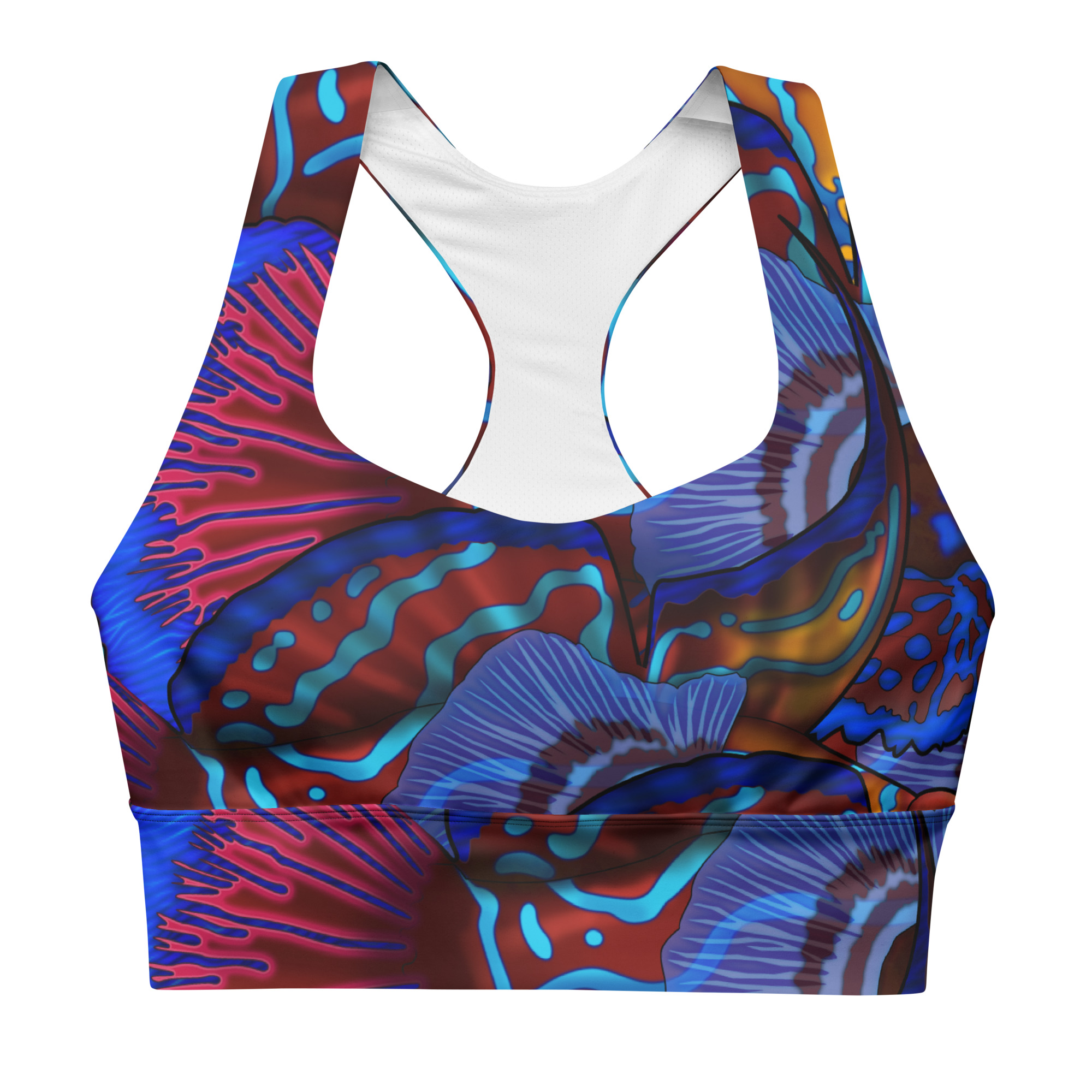 CAVIS Mandarinfish Longline Sports Bra, Alternative Colorful Swimsuit Top, Nautical Tankini