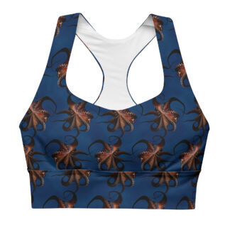 CAVIS Flying Octopus Longline Sports Bra, Alternative Nautical Swimsuit Top, Tankini