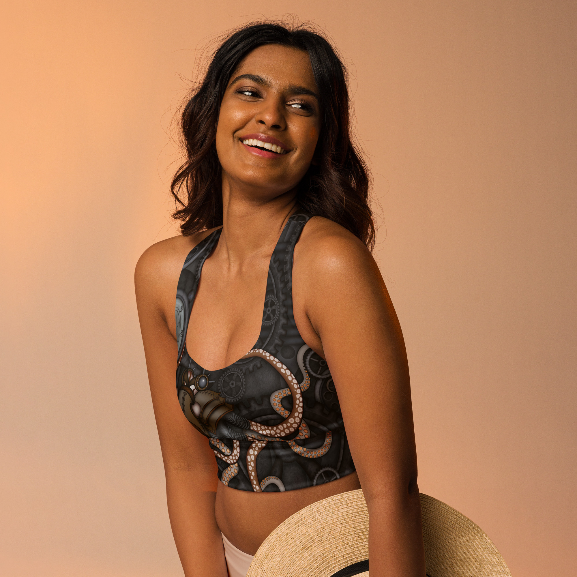 CAVIS Steam Punk Octopus Longline Sports Bra, Alternative Cosplay Swimsuit Top, Nautical Tankini - Image 4