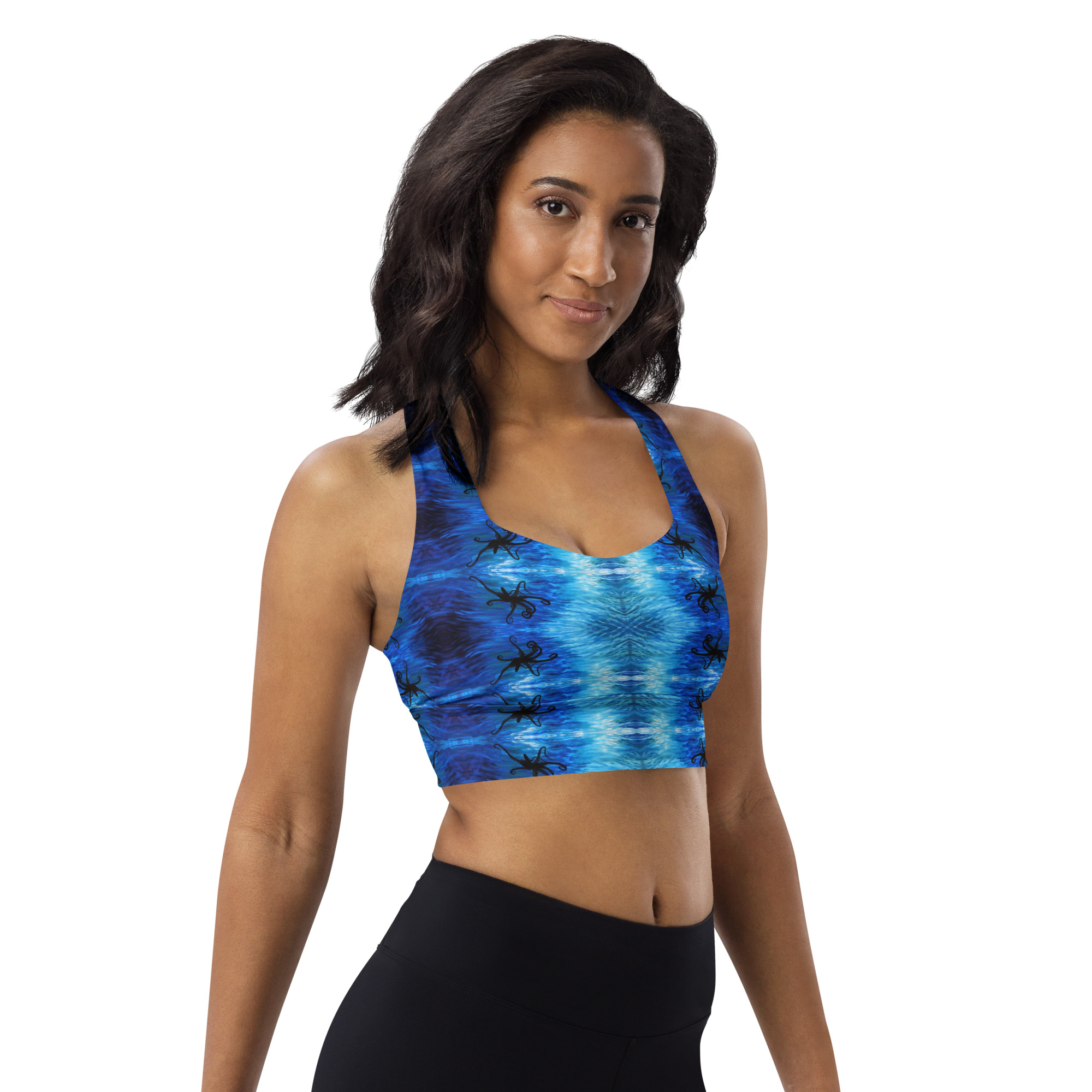 CAVIS Blue Ocean Octopus Longline Sports Bra, Alternative Nautical Swimsuit Top, Tankini - Image 11