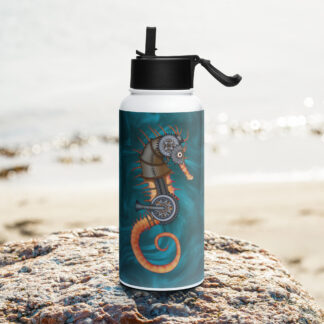 CAVIS a Steampunk Seahorse Stainless Steel Water Bottle with a Straw Lid